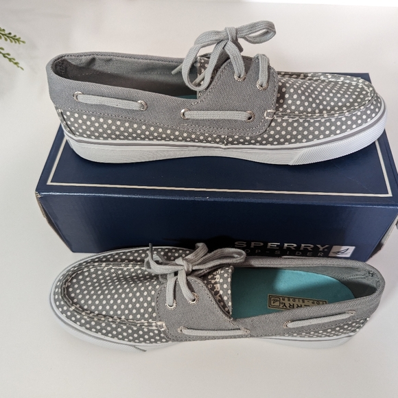 NIB Sperry Women's Top sider Gray & White Polka Dots Size 9 - Picture 5 of 9